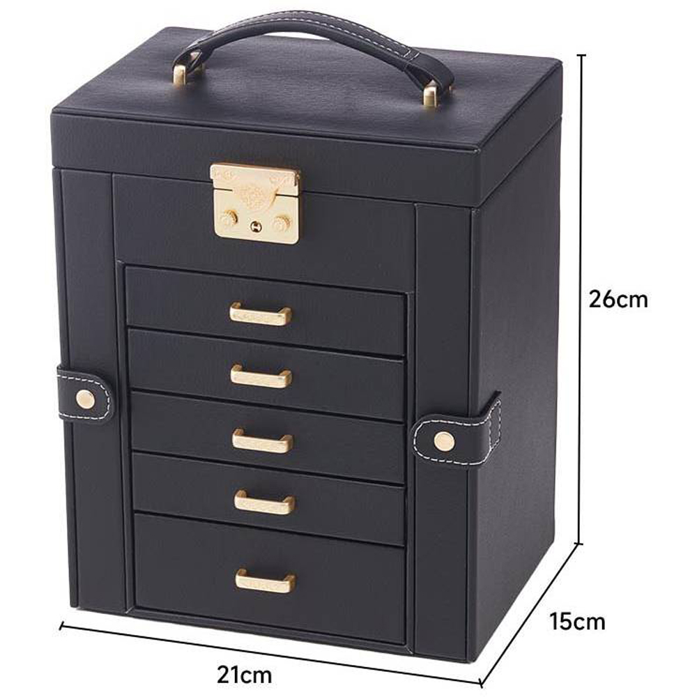 Living and Home 5 Drawer Black Faux Leather Jewellery Box with Mirror Image 8