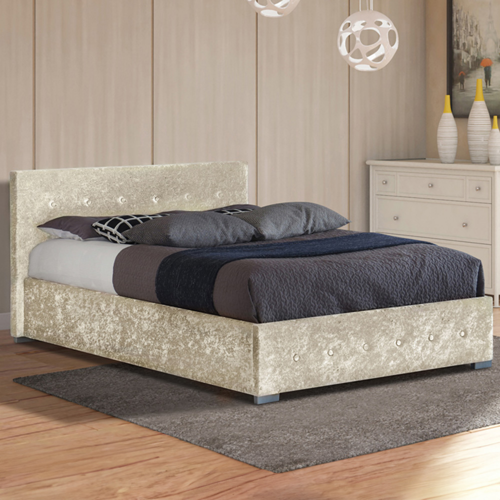 Brooklyn King Size Cream Crushed Velvet Ottoman Storage Bed Image 1