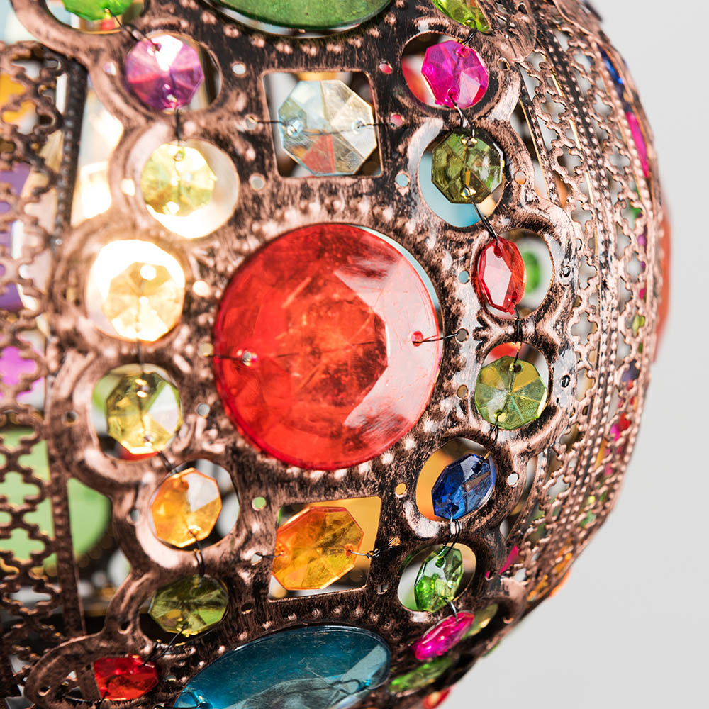 ValueLights Bazaar Traditional Moroccan Bronze Chandelier Pendant Shade with Acrylic Jewel Droplets Image 4