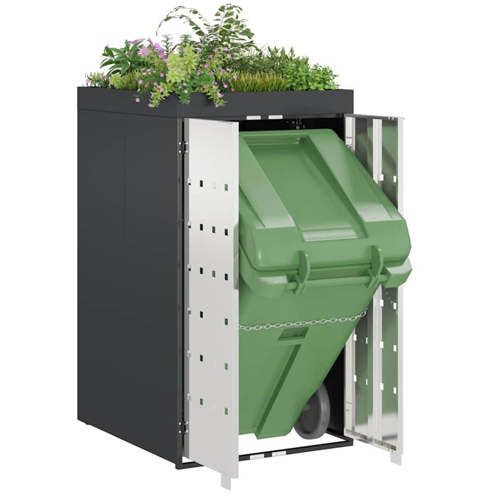 vidaXL Anthracite and Silver Wheelie Bin Storage Shed with Planter Roof Image 3
