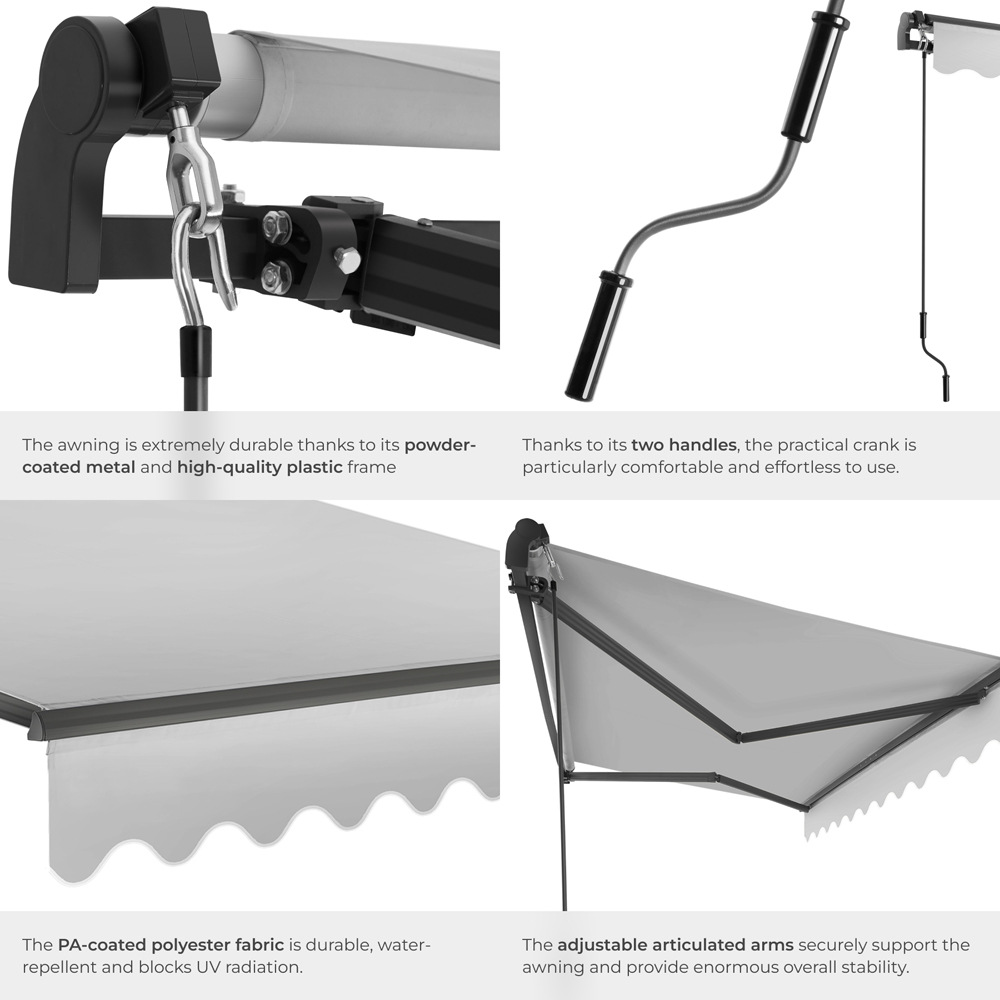 tectake Ornella Light Grey Retractable Awning 2.5 x 2m Image 5