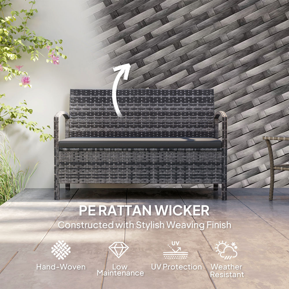 Outsunny 2 Seater Grey Rattan Storage Garden Bench Image 5