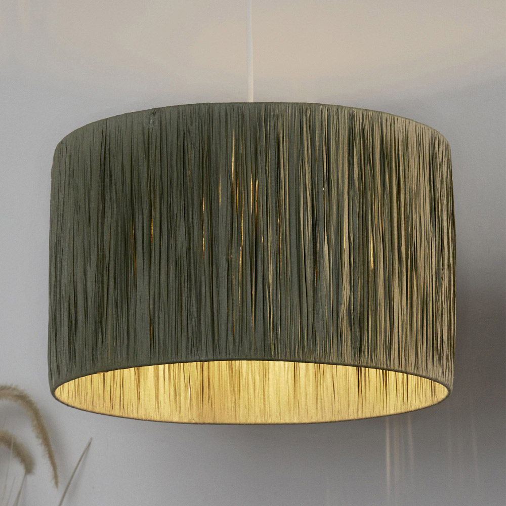 Lighting Collection Castell Sage Green Raffia Ceiling Lamp Shade Image 2