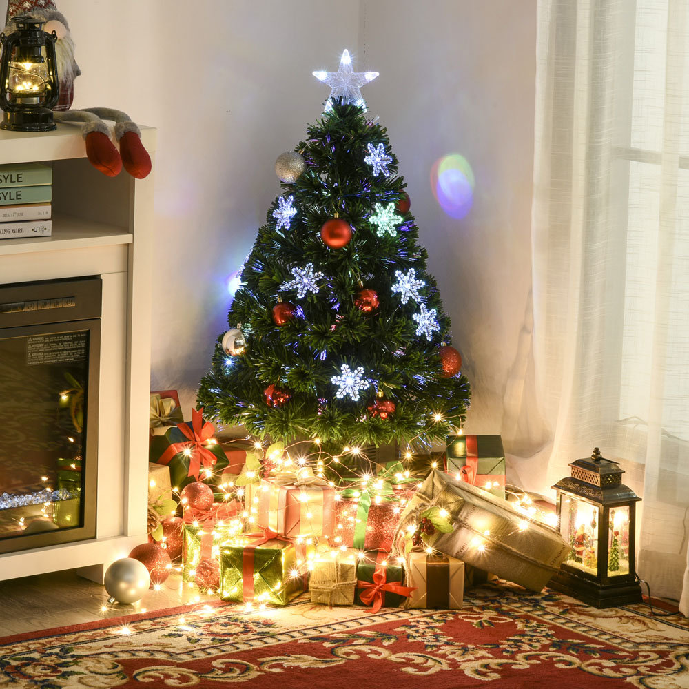 Everglow Fibre Optic Green Christmas Tree with Snowflakes 3ft Image 2