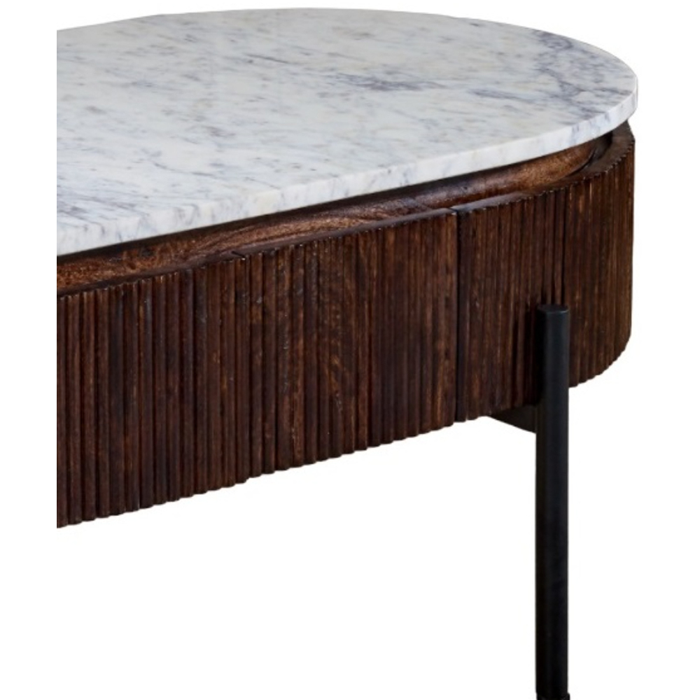 Brooklyn Opal 2 Drawer Marble Top Mango Wood Oval Rectangular Fluted Coffee Table Image 3