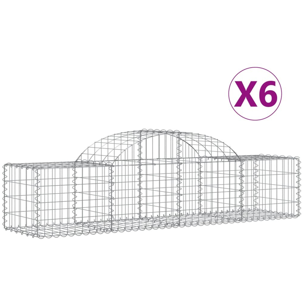 vidaXL Silver Galvanised Iron Arched Gabion Basket 200 x 50 x 40/60cm 6 Pack Image 2