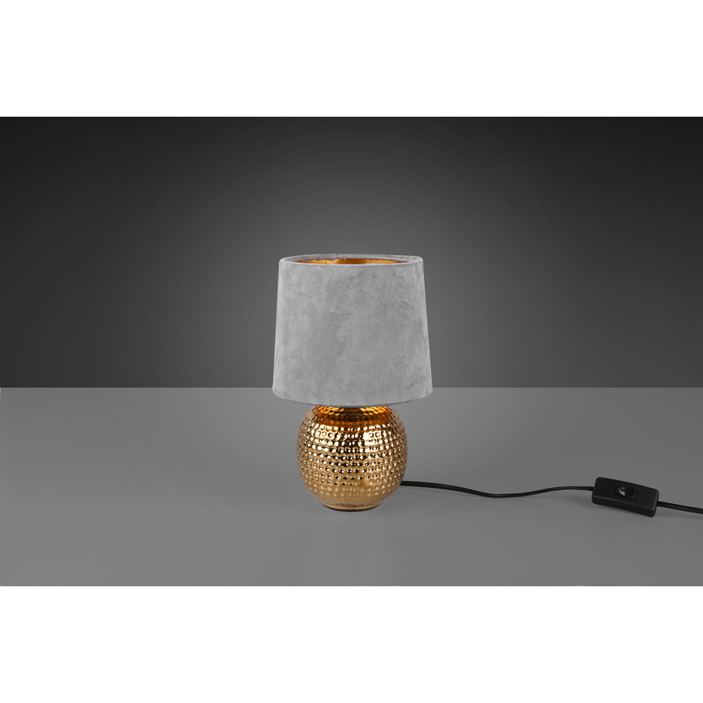 TRIO Sophia Gold Ceramic Table Lamp with Grey Velvet Shade Image 3