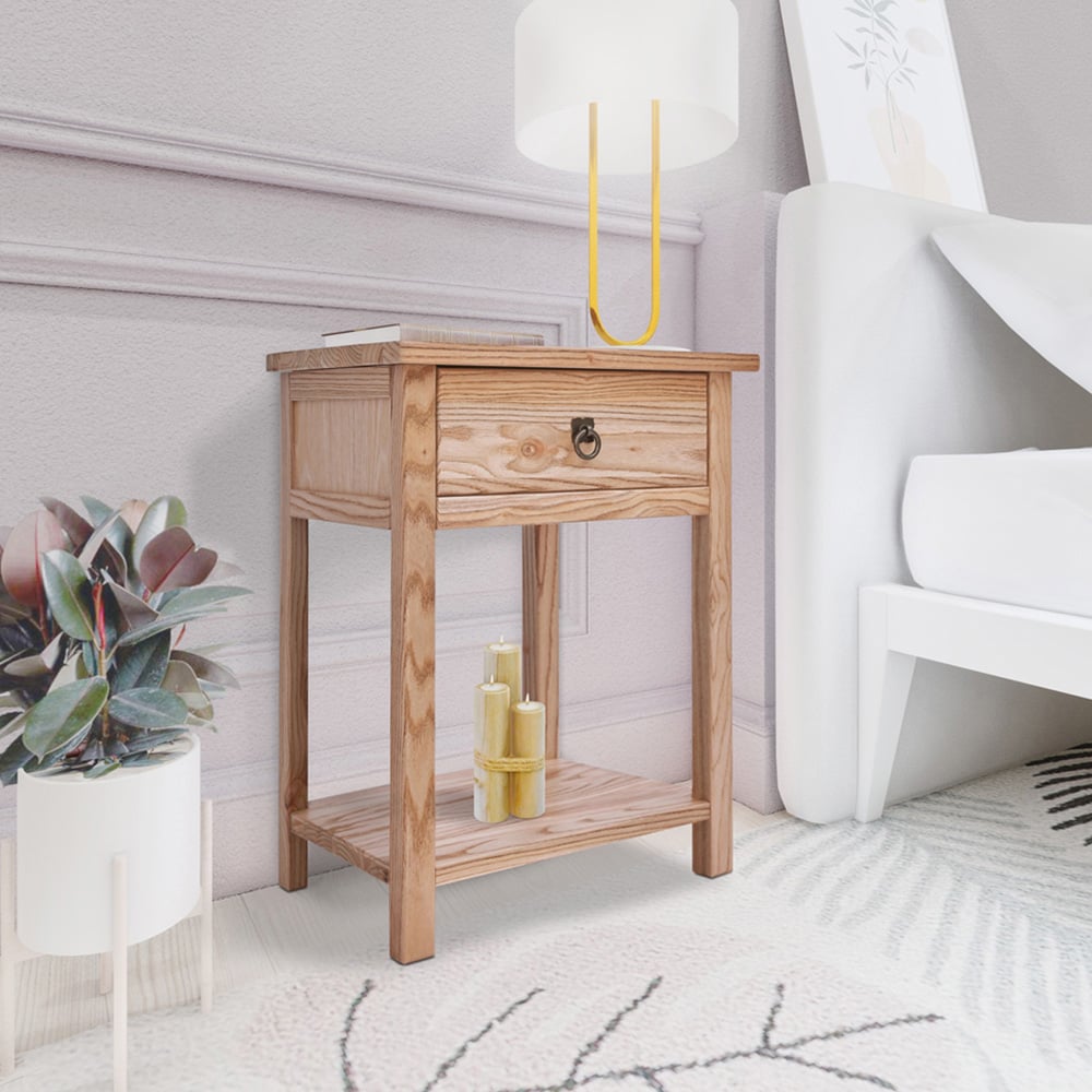 Montese Single Drawer Light Wood Bedside Table with Ring Handle Image 8