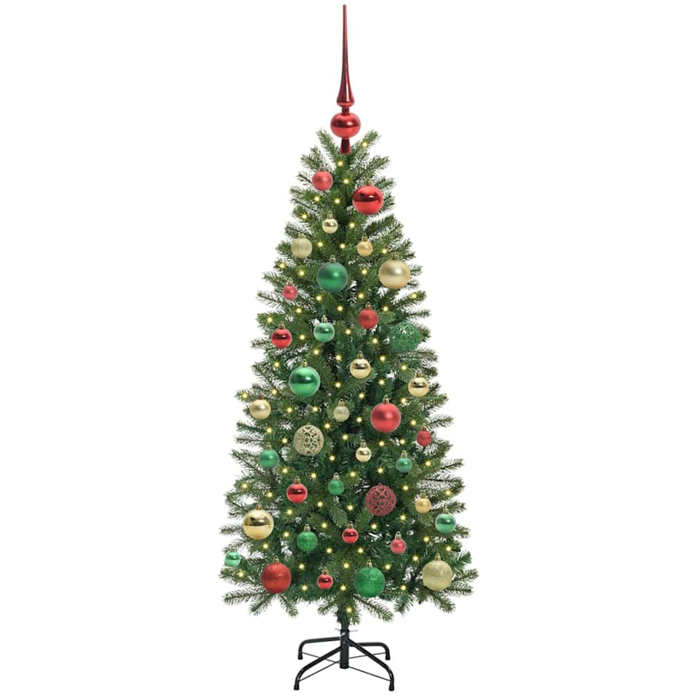 vidaXL Pre-Lit Multicolour Baubles Green Artificial Christmas Tree 4ft Image 1