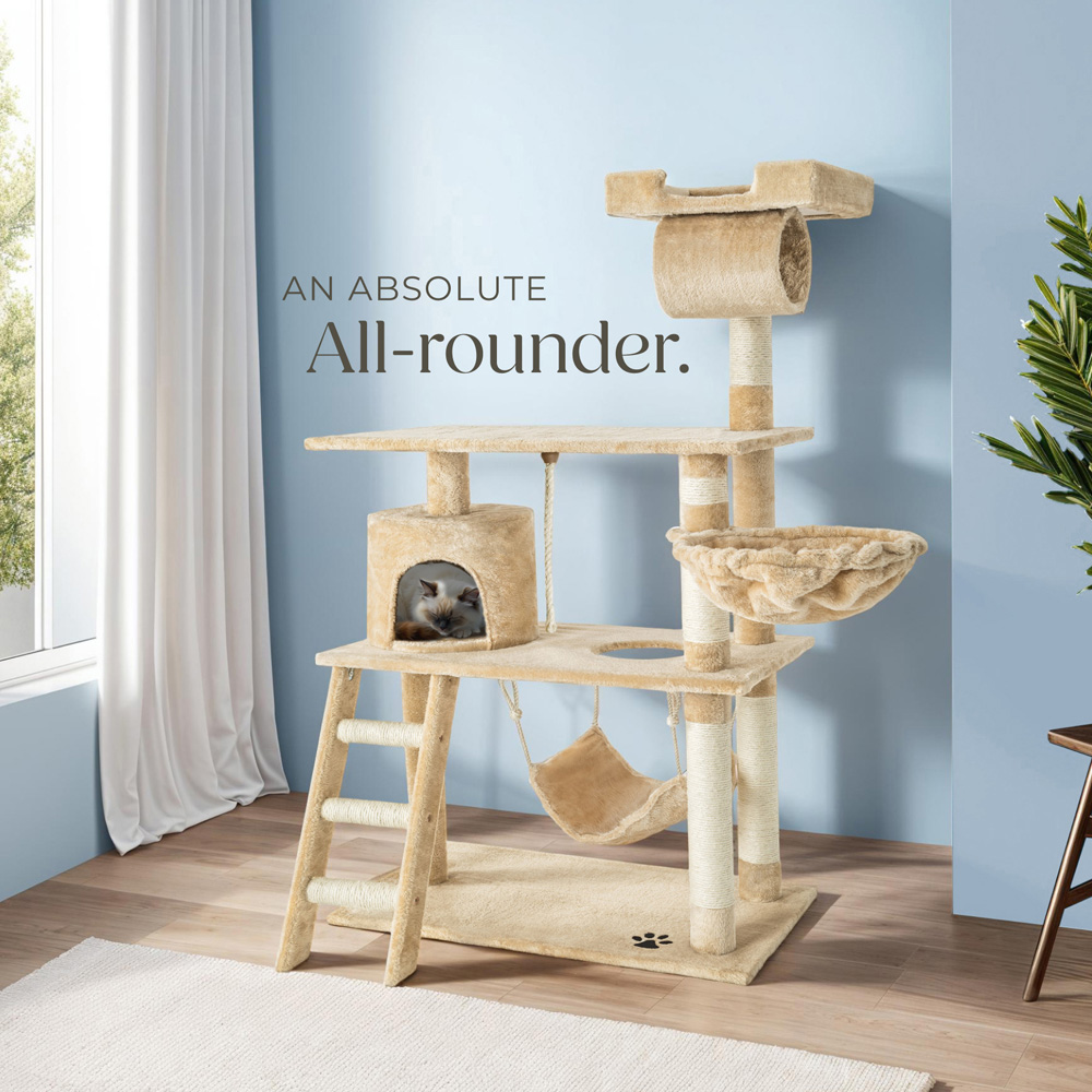 tectake Marcel Beige Cat Tree with Scratching Posts 141cm Image 8