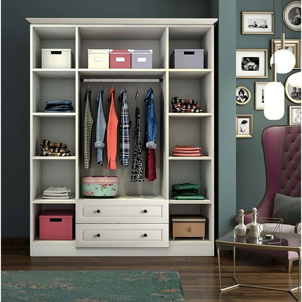Evu Combe 4 Door 2 Drawer White Mirror Wardrobe Image 4