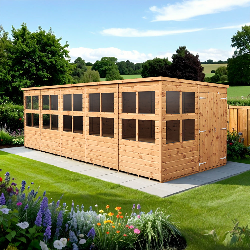 Empire Sheds 20 x 8ft 2 Door Dipped Treated Tongue and Groove Pent Potting Shed Image 2
