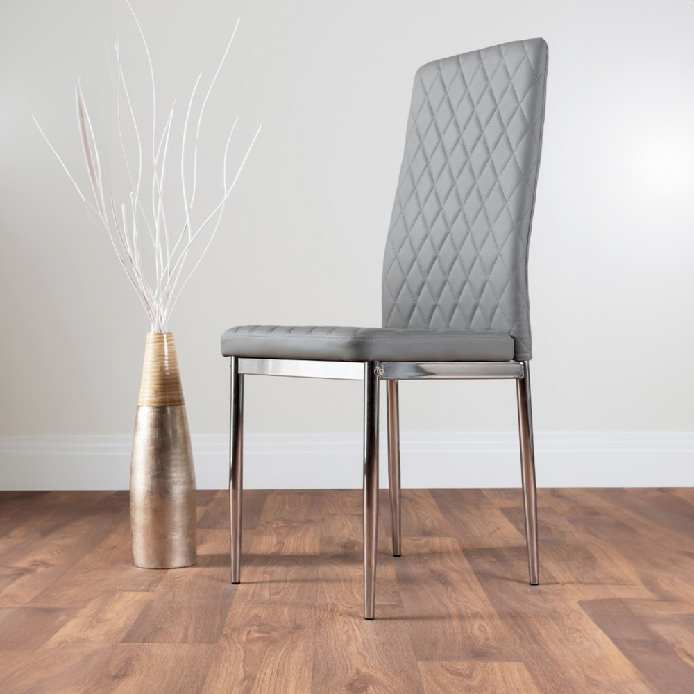 Furniturebox Lucia Valera 6 Seater Round Dining Set Grey Gloss Elephant Grey and Chrome Image 3