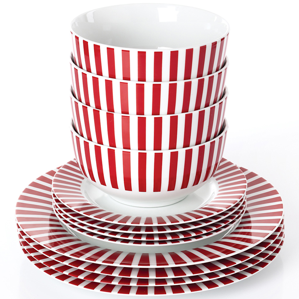 Waterside Burgundy Stripe 12 Piece Dinner Set Image 3