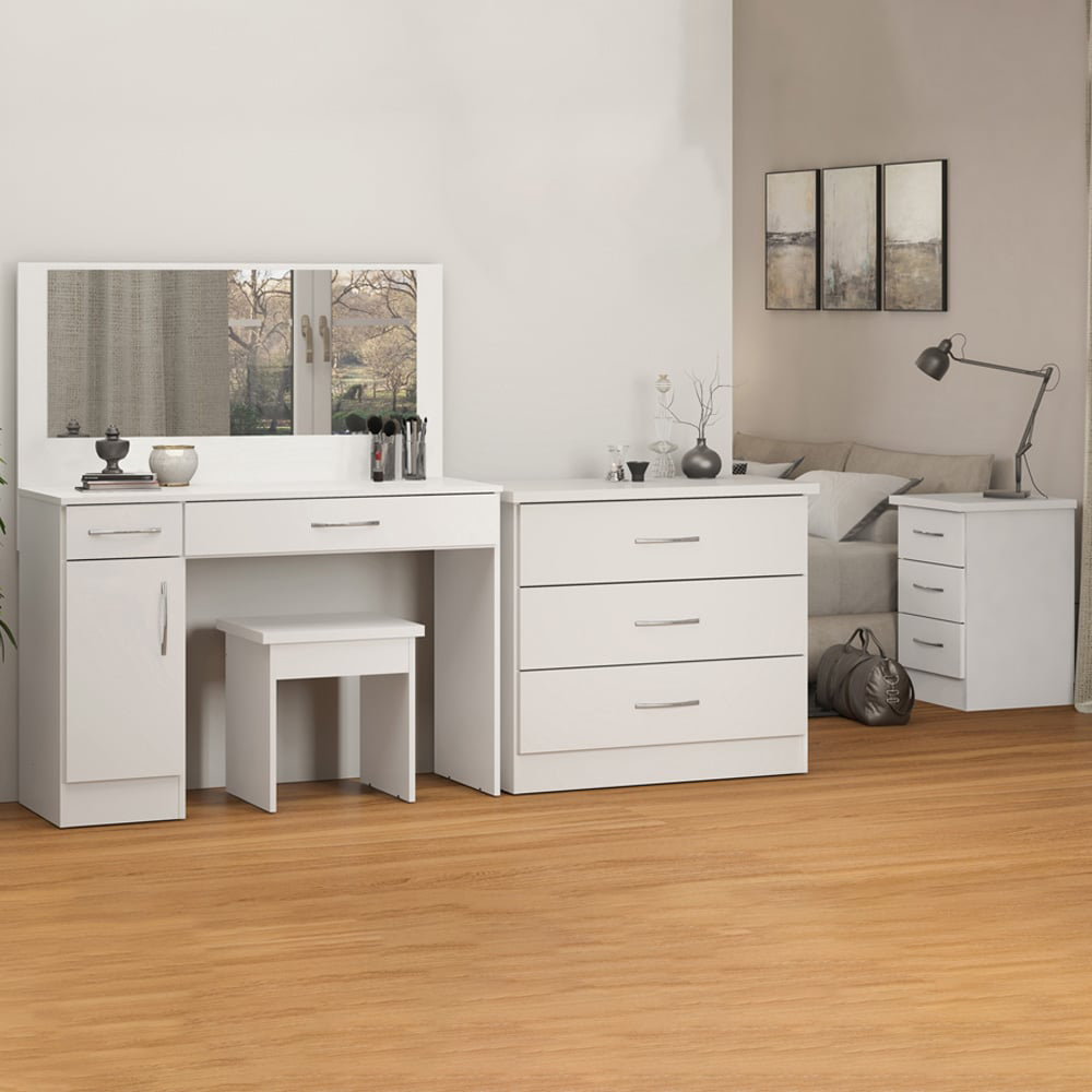 Seconique Nevada White Gloss Dressing Table Set with Mirror Image 7