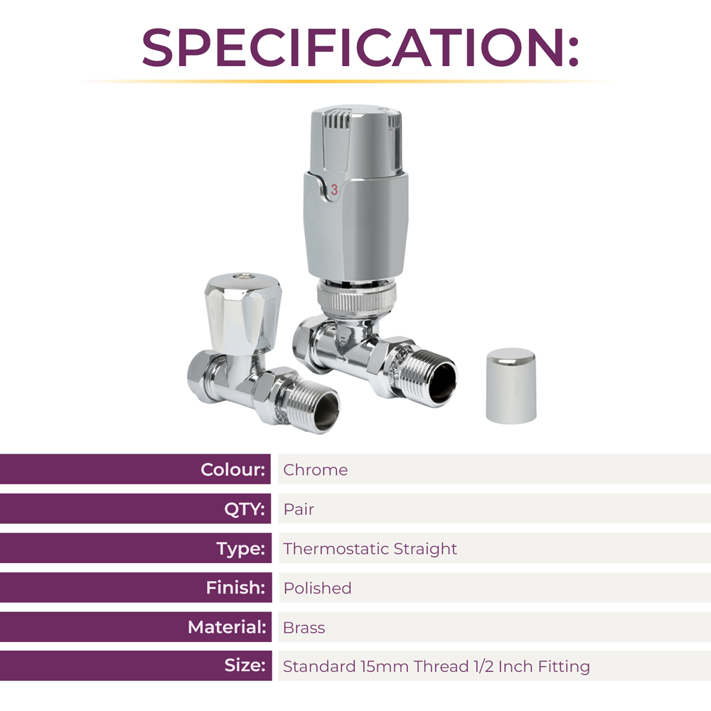 Go Bathrooms Chrome Straight Thermostatic Radiator Valves Set 15mm Image 5