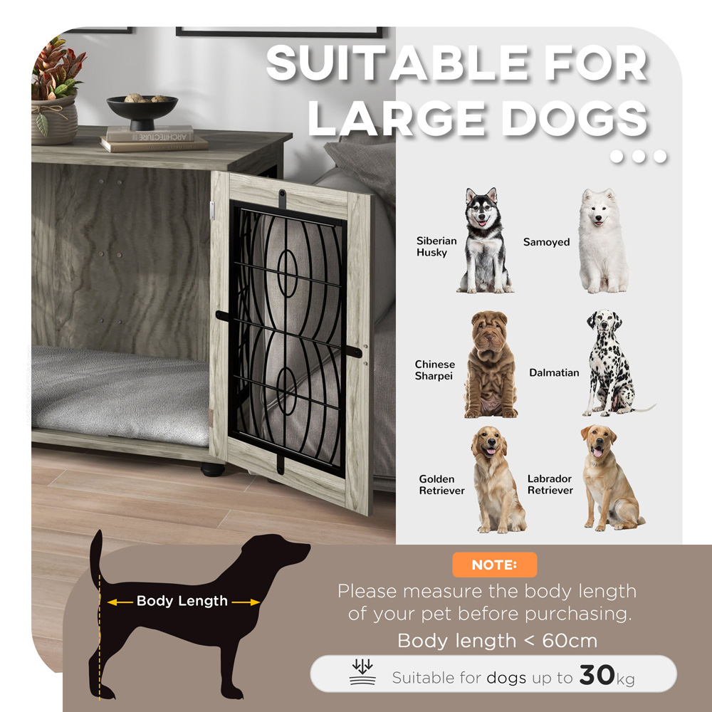 PawHut Grey Dog Crate End Table with Cushion 94cm Image 4
