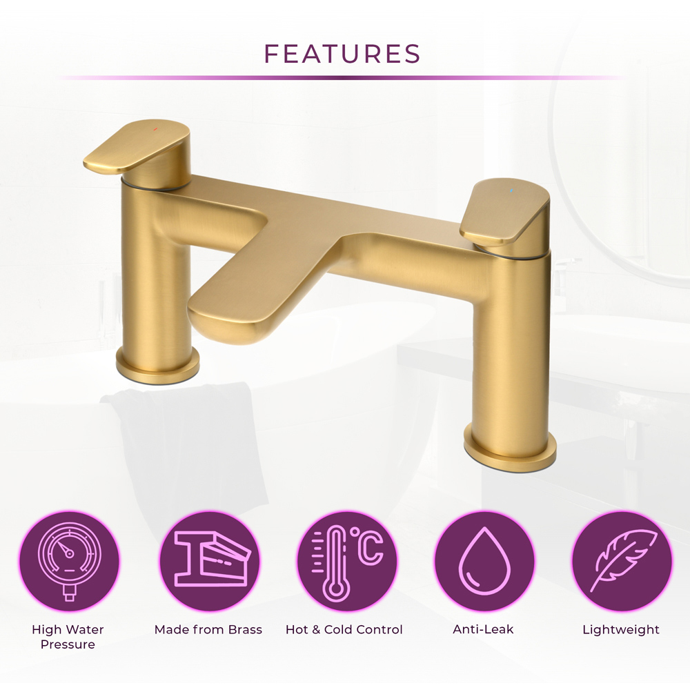 Go Bathrooms Gold Modern Brass Bath Filler Mixer Tap Image 4