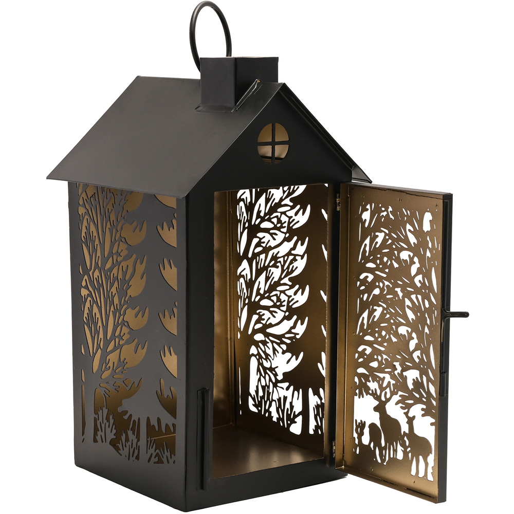 The Christmas Gift Co Black Medium Stag Silhouette House Lantern Image 4