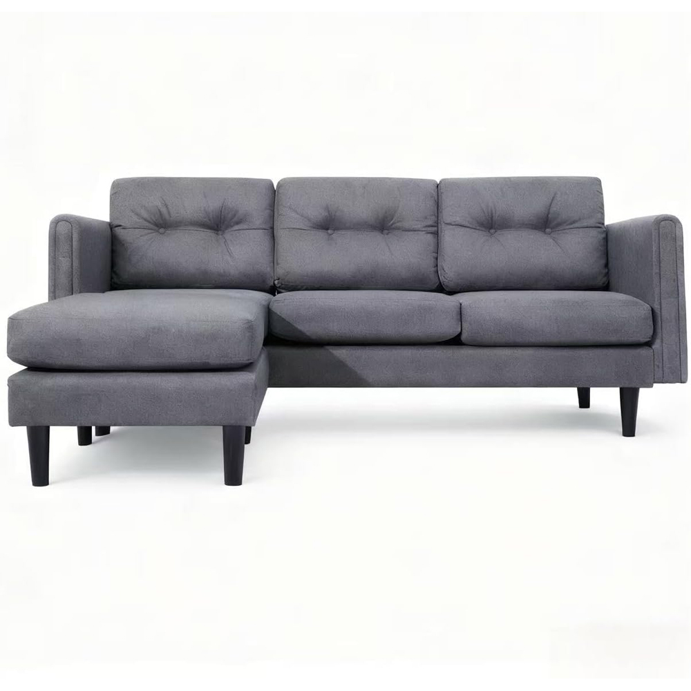 Alivio 4 Seater Grey Linen Fabric Modern L-Shaped Sectional Sofa with Movable Chaise Image 2