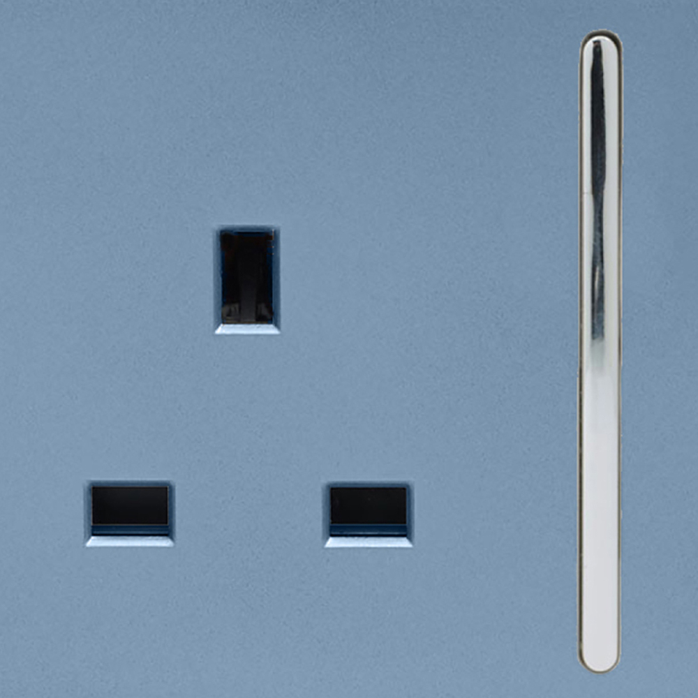 Trendi Switch 2 Gang 13amp Sky Blue Long Switched Plug Socket Image 2