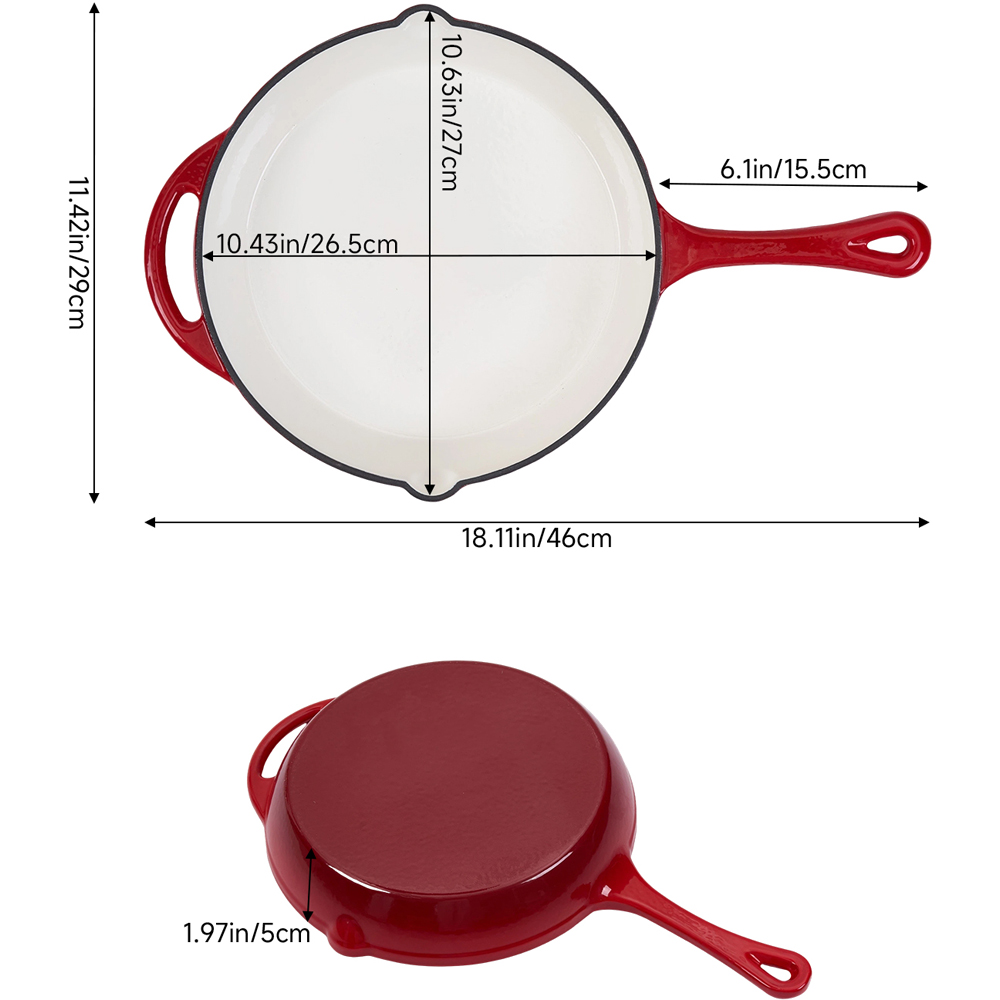 Living and Home 46 x 29cm Red Enamelled Cast Iron Round Frying Pan Image 8