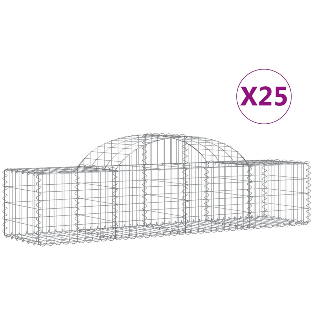 vidaXL Silver Galvanised Iron Arched Gabion Basket 200 x 50 x 40/60cm 25 Pack Image 2