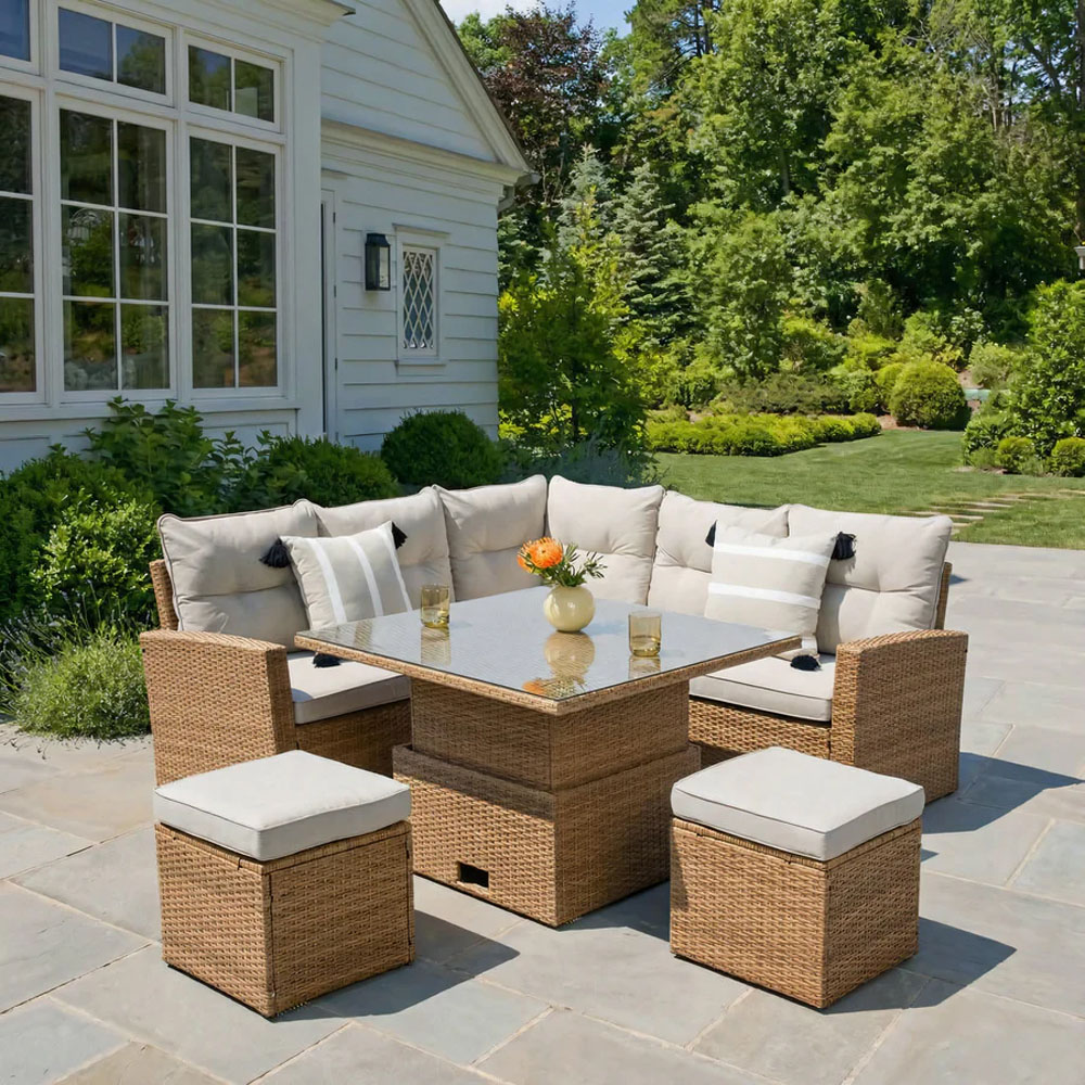 HGD St. Tropez 6 Seater Brown and Grey Garden Corner Sofa with Rising Table Image 8
