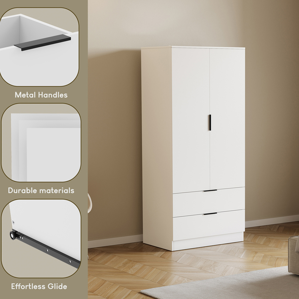 VIDA DESIGNS Trega 2 Drawer 2 Door White Wardrobe Image 5