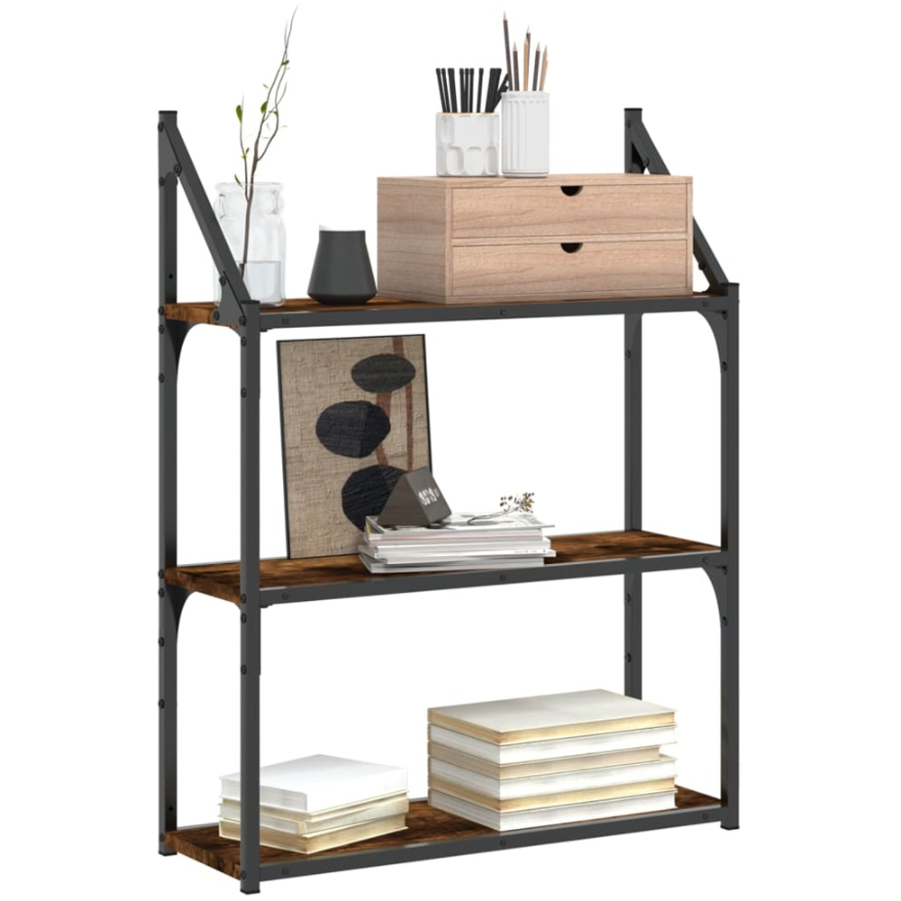 vidaXL 3 Shelf Smoked Oak Floating Wall Shelf Image 2