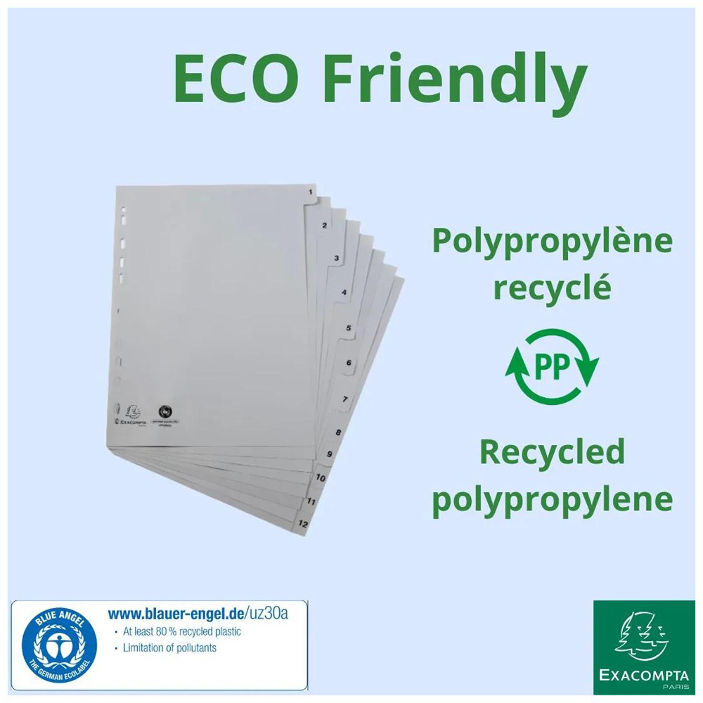 Exacompta A4 Grey Recycled Polypropylene 1-12 Divider 20 Pack Image 4