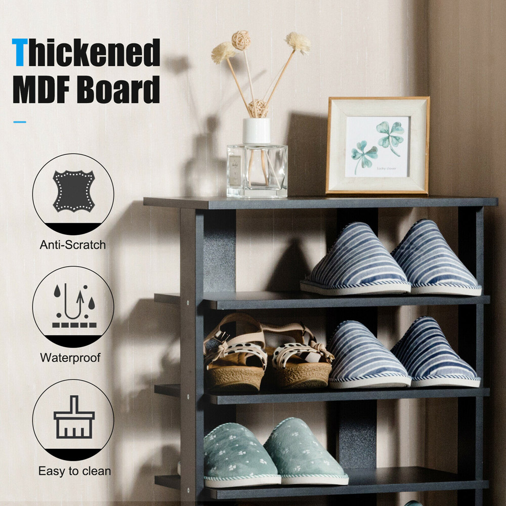 Costway 7 Shelf Black Wooden Vertical Shoe Rack Image 4