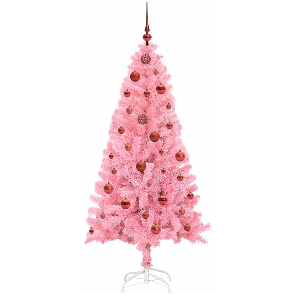 vidaXL Pre-Lit Red Baubles Pink Artificial Christmas Tree 5ft Image 4