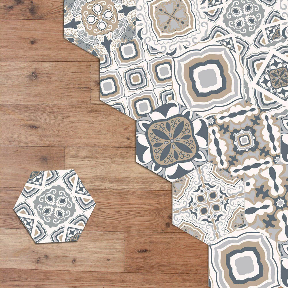 Walplus Abstract Brown Hexagon Floor Tiles Stickers 10 Pack Image 4