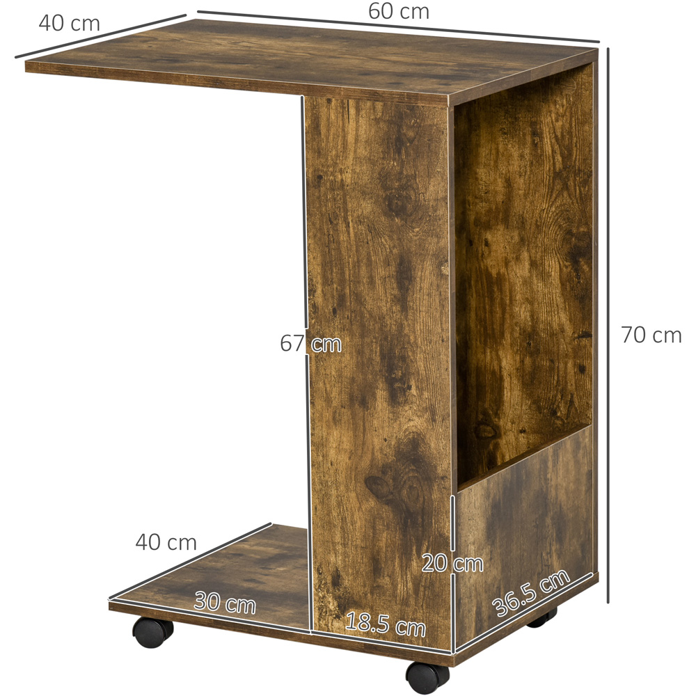 Portland Rustic Brown C Shaped Mobile Bed or Sofa Side Table Image 3