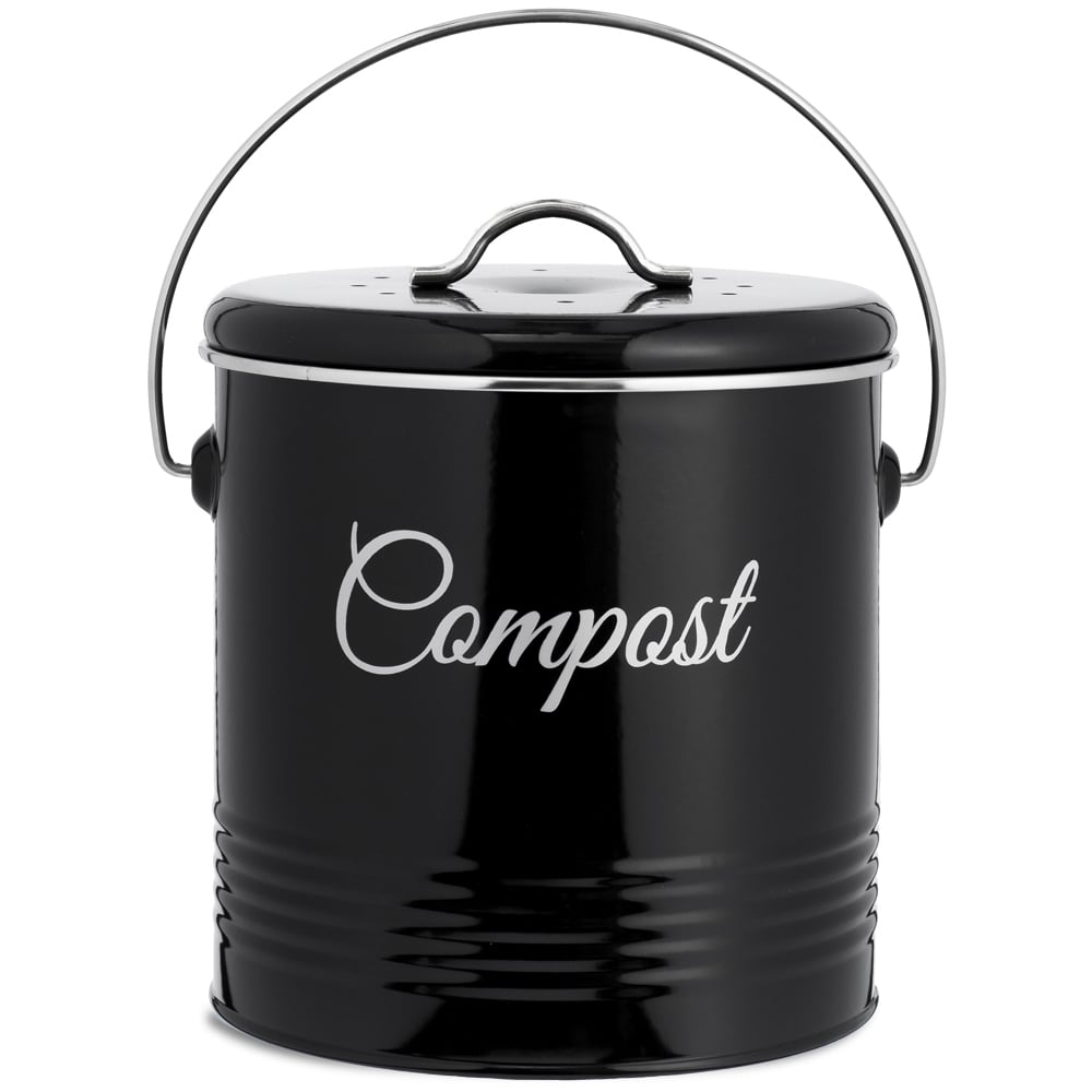 Innoteck Essentials Black Retro Kitchen Compost Bin with Charcoal Filters and Lid 3L Image 1