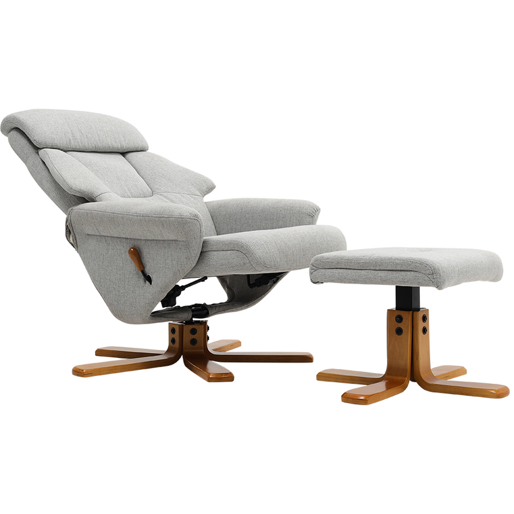 Living and Home Light Grey Linen Duck Foot Base Swivel Recliner with Ottoman Image 2