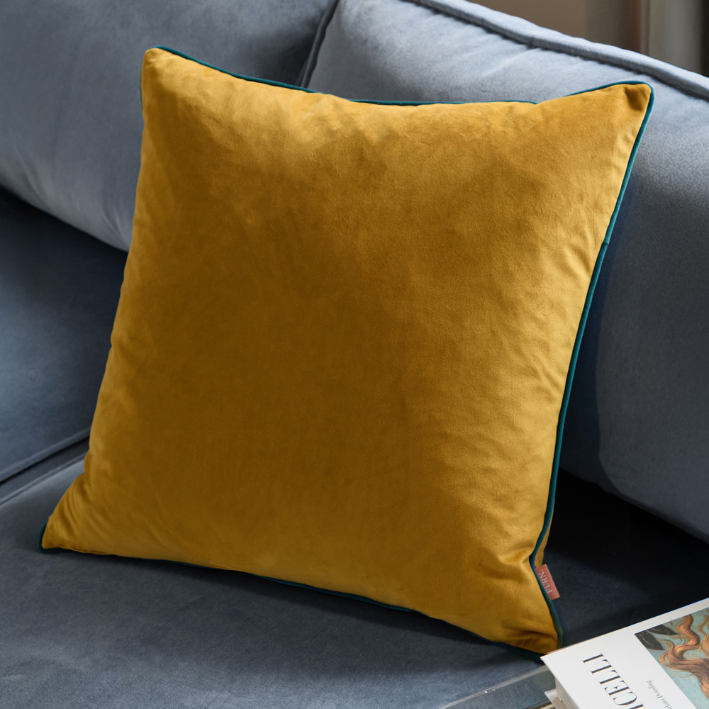 Furn Meridian Ochre and Teal Velvet Cushion 55 x 55cm Image 2