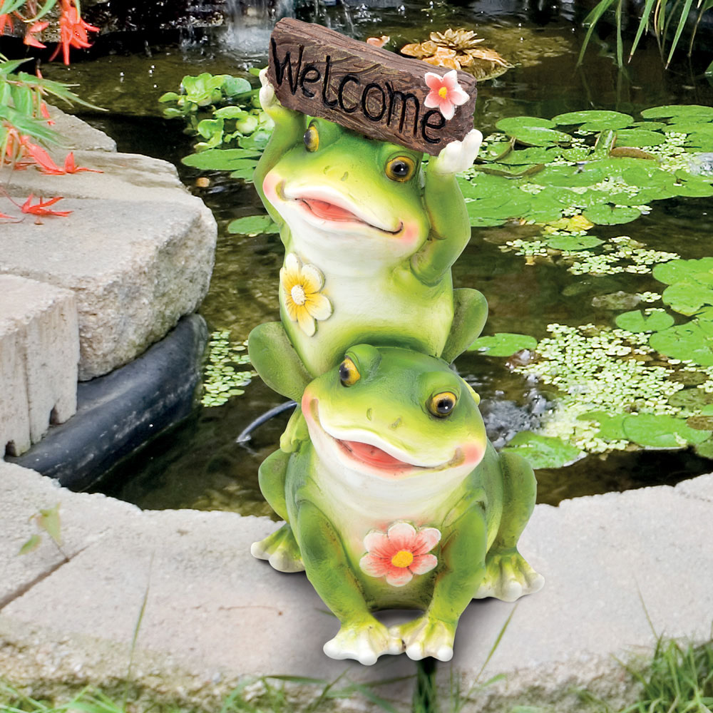 GardenKraft Cute Couple Frog with Welcome Sign Garden Ornament Image 4