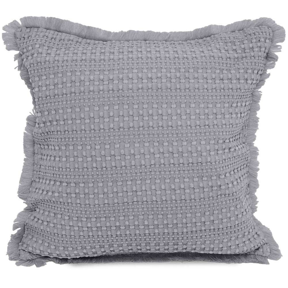 Velosso Waffle Fringed Grey Filled Cushion 43 x 43cm 2 Pack Image 1