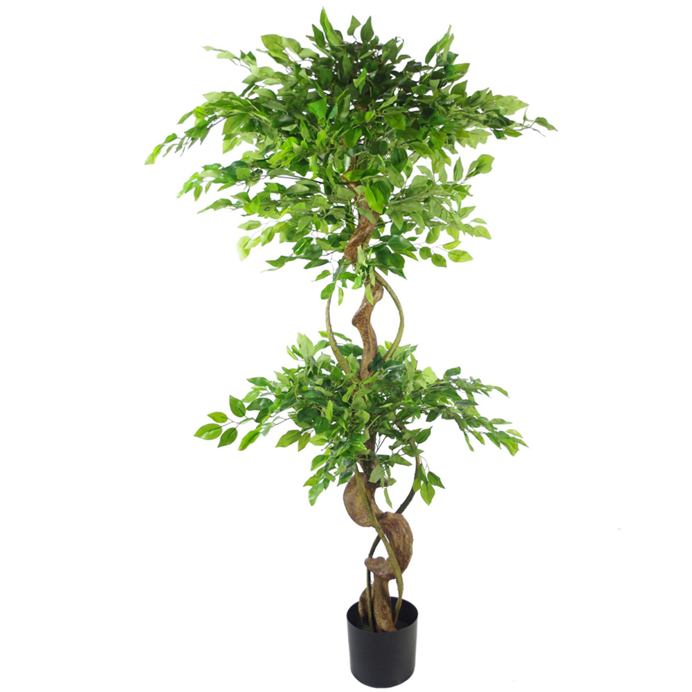 Botanik Japanese Fruticosa Ficus Artificial Tree with Twisted Trunk in Rainbow Metal Planter 5ft Image 3