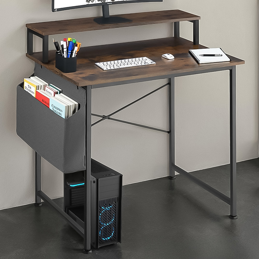 tectake Dark Wood Office Desk 80 x 55 x 90cm Image 1