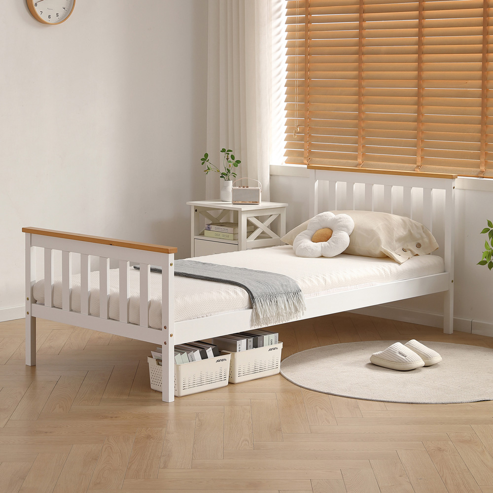Brooklyn Single White and Caramel Wooden Bed Frame Image 3