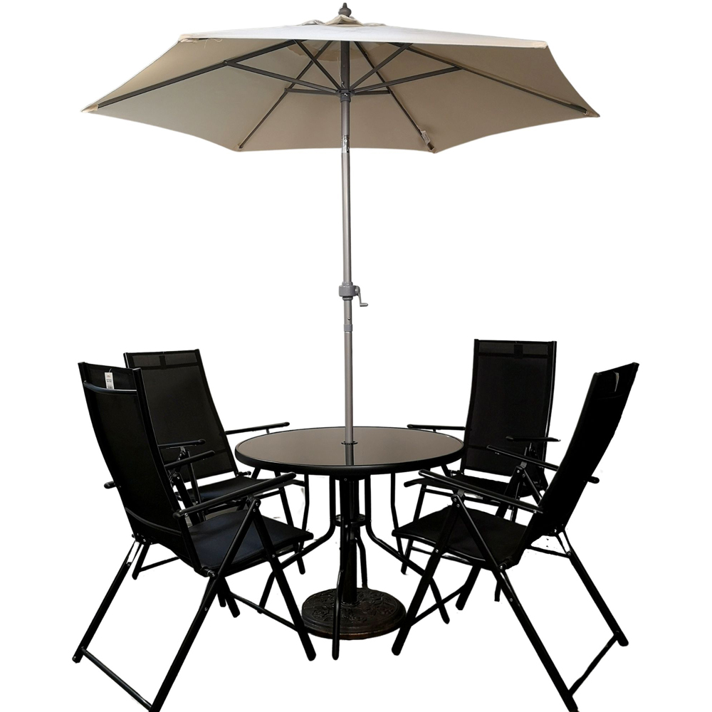 Samuel Alexander 4 Seater Round Outdoor Recliner Dining Set with Cream Parasol Image 2