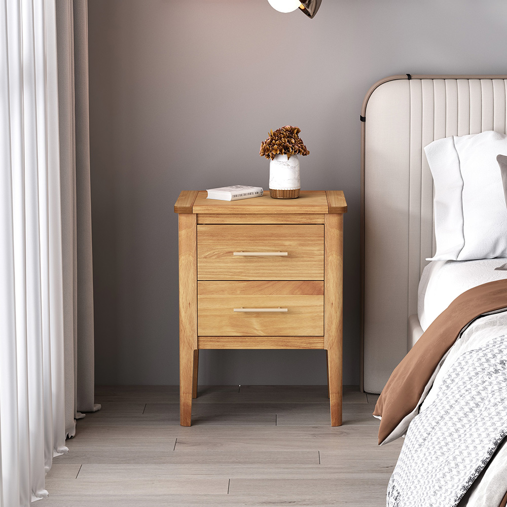 Carbini 2 Drawer Waxed Bedside Table Image 8