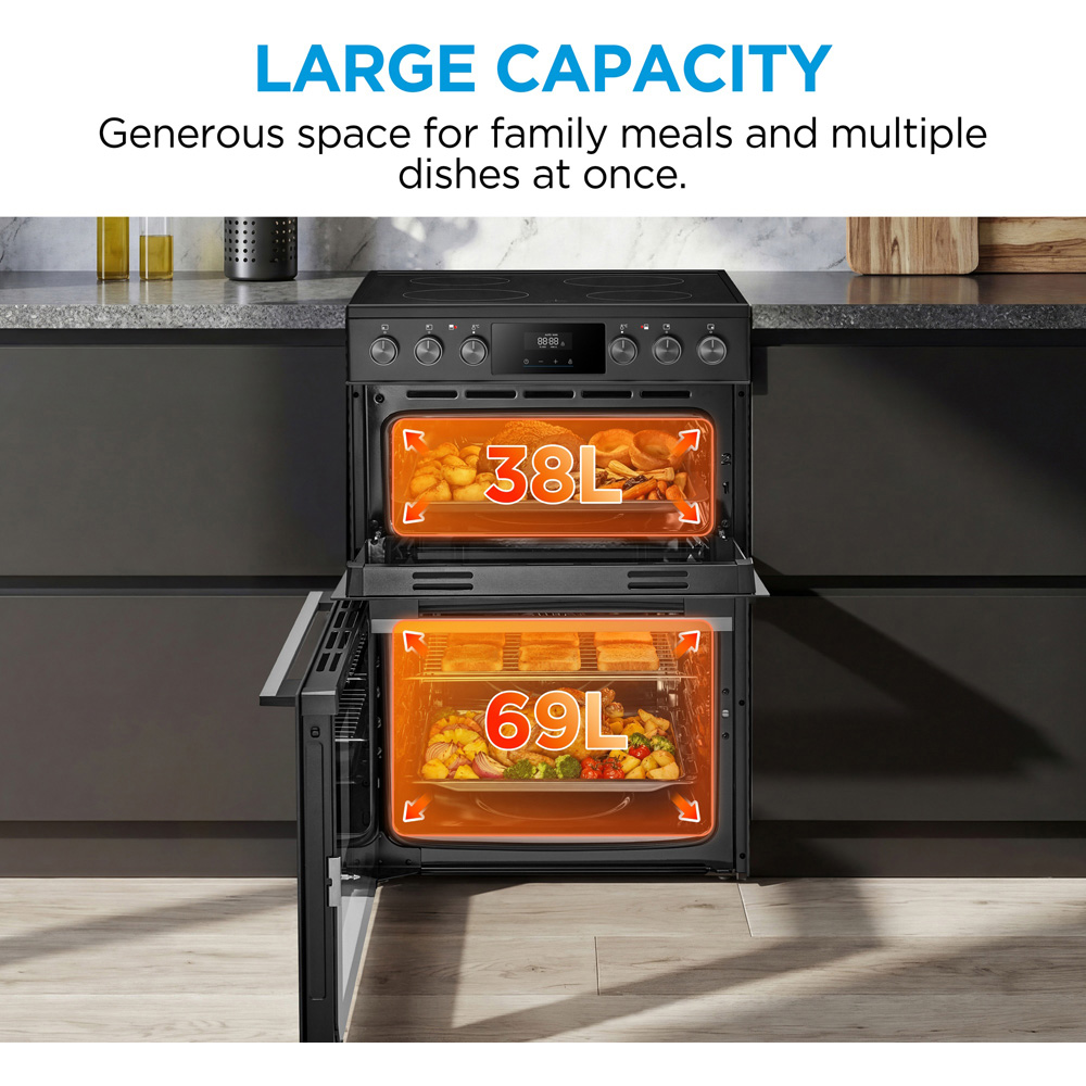 Midea MFO24EME4R118-BK Black 60cm Double Oven Freestanding Cooker with Ceramic Hob Image 7