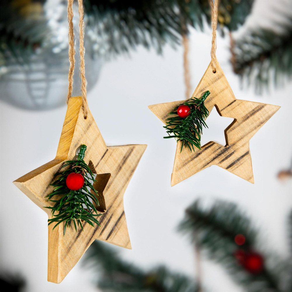 Shatchi Star Wooden Craft Hanging Christmas Decoration Image 3