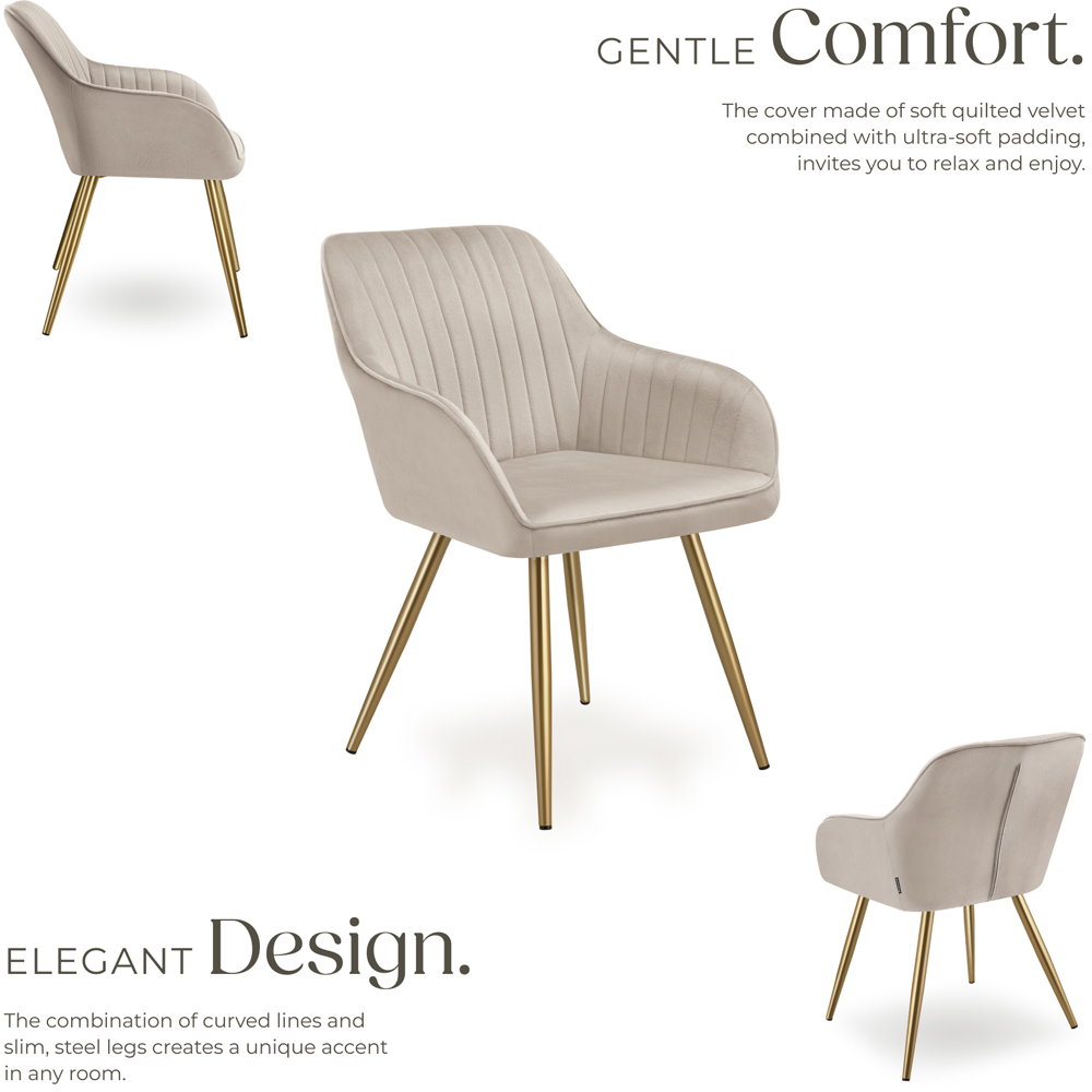 Tectake Marilyn Taupe and Gold Quilted Velvet Continuous Backrest Dining Chair Image 6