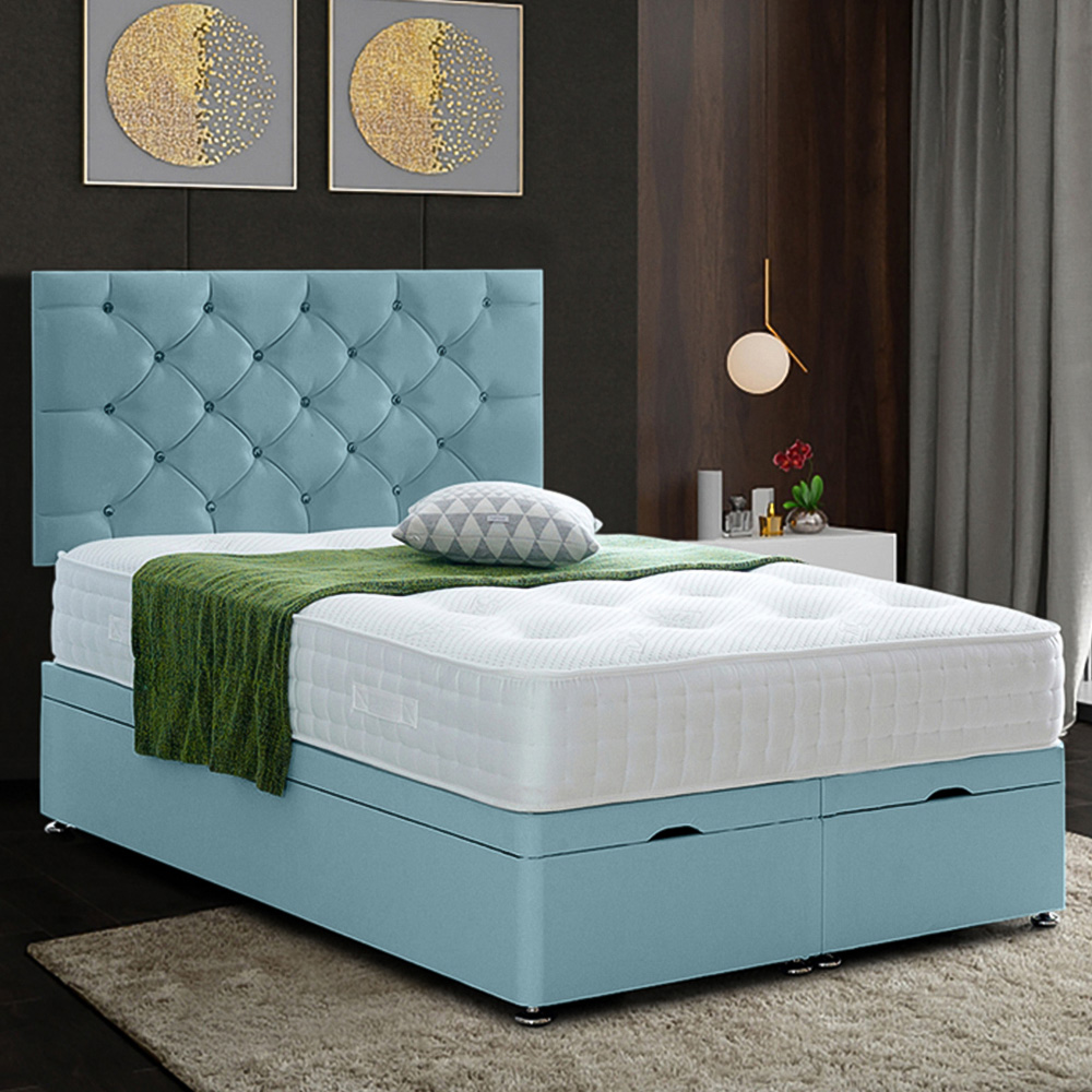 Eleganza Home Resthaven King Size Duck Egg Plush Velvet Divan Ottoman Bed with Headboard Image 1