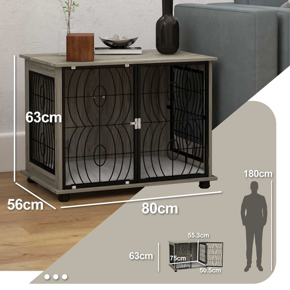 PawHut Grey Dog Crate End Table with Cushion 75cm Image 7